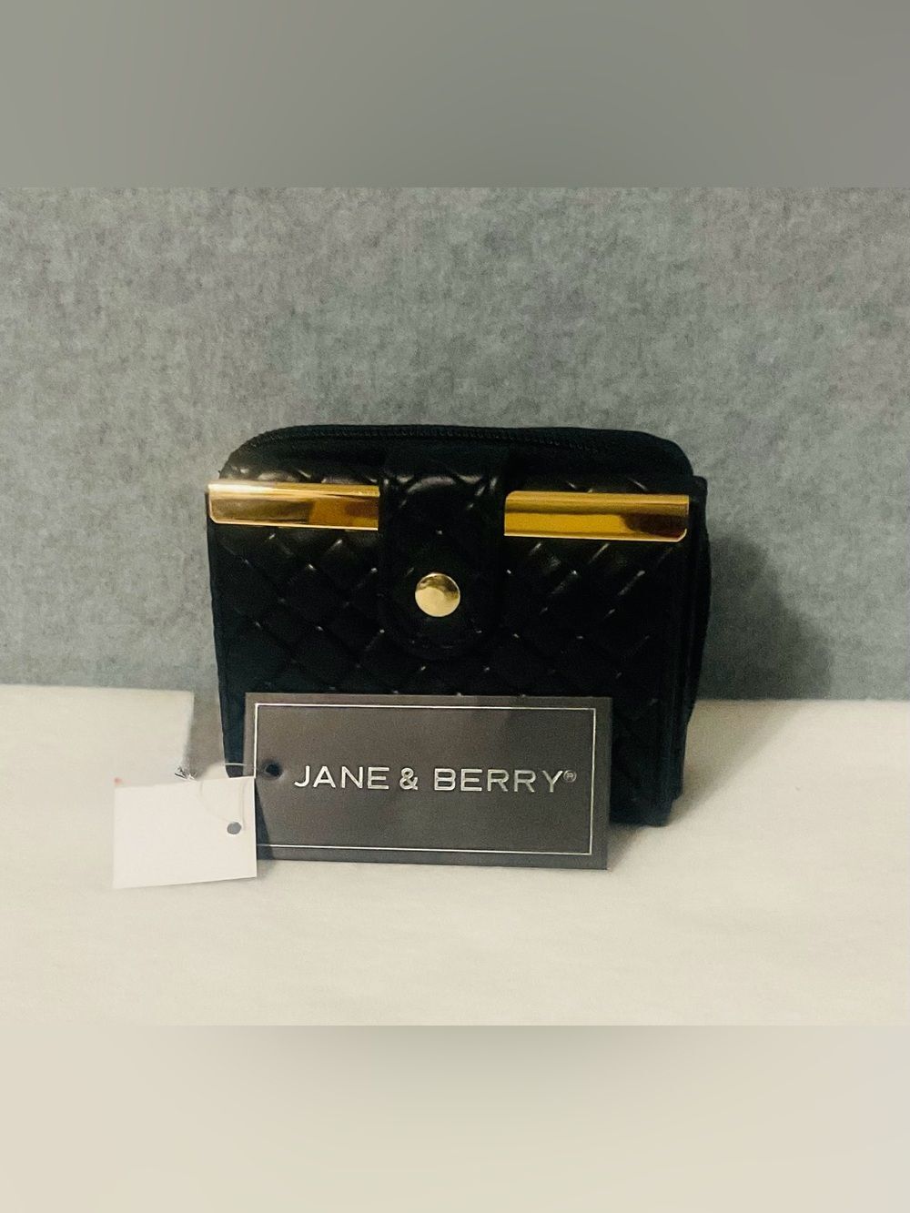 Jane & Berry Black Quilted Wallet with Gold Accent